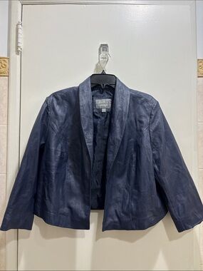 Jones New York Navy Open-Front Leather Jacket